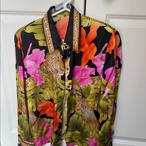 Floral and Leopard Print Button Down Shirt